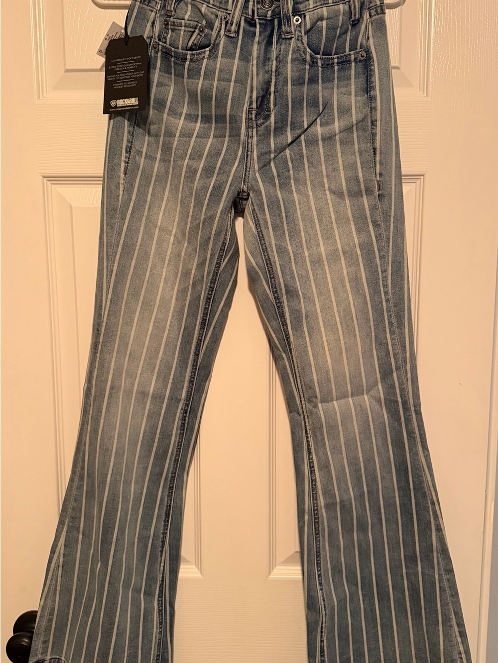 Rock & Roll Pinstripe Light Blue Flare Jeans for Women